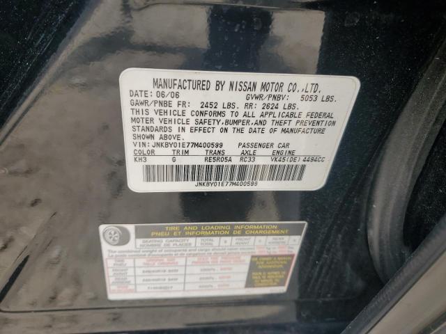 JNKBY01E77M400599 - 2007 INFINITI M45 BASE BLACK photo 12