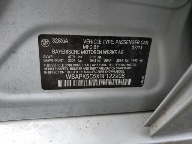 WBAPK5C5XBF122908 - 2011 BMW 328 XI SULEV SILVER photo 12