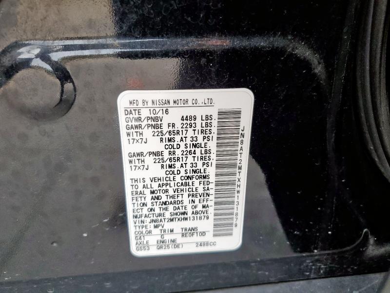 JN8AT2MTXHW131879 - 2017 NISSAN ROGUE S BLACK photo 13