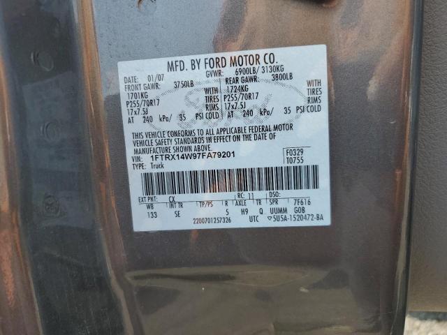 1FTRX14W97FA79201 - 2007 FORD F150 GRAY photo 12