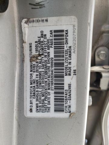 2T1KR32E84C199920 - 2004 TOYOTA COROLLA MA XR SILVER photo 12