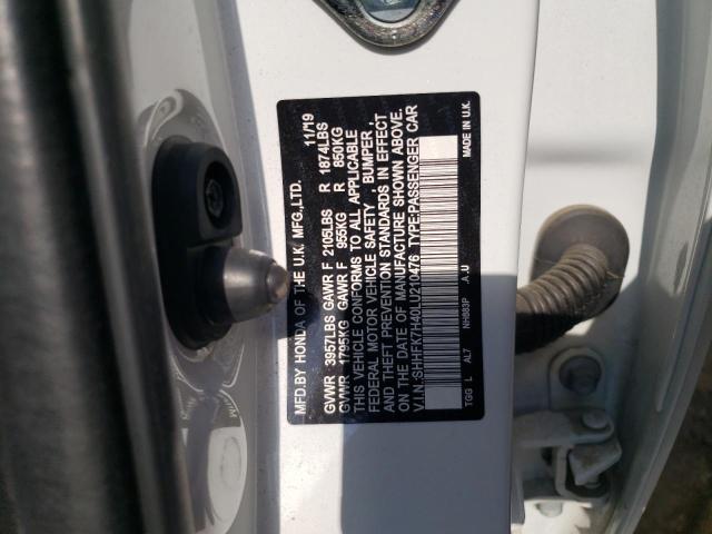 SHHFK7H40LU210476 - 2020 HONDA CIVIC SPORT 白色 照片 12