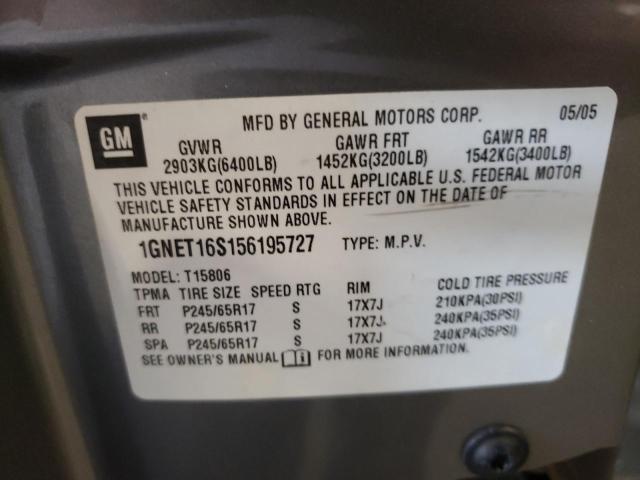 1GNET16S156195727 - 2005 CHEVROLET TRAILBLAZE EXT LS GRAY photo 13