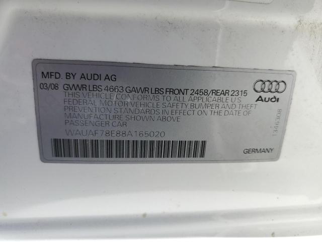 WAUAF78E88A165020 - 2008 AUDI A4 2.0T WHITE photo 12
