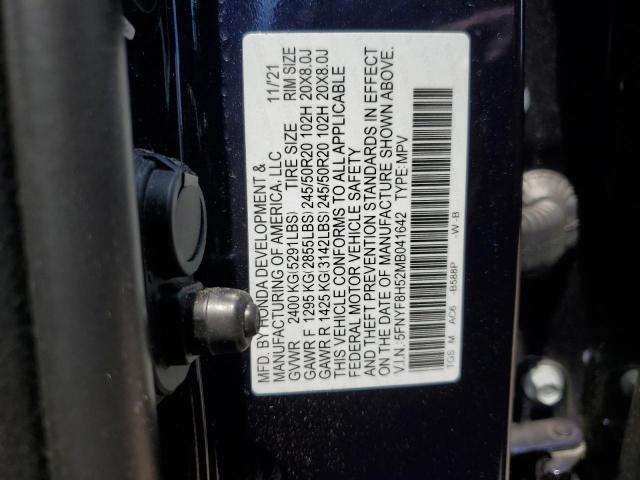 5FNYF8H52MB041642 - 2021 HONDA PASSPORT EXL BLUE photo 13