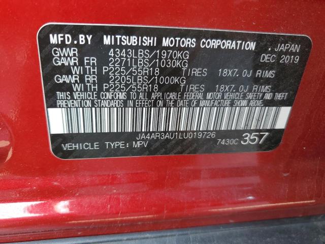 JA4AR3AU1LU019726 - 2020 MITSUBISHI OUTLANDER ES RED photo 13