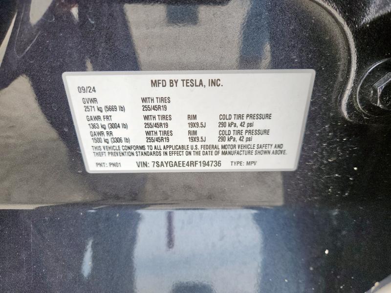 7SAYGAEE4RF194736 - 2024 TESLA MODEL Y Szary zdjęcie 14