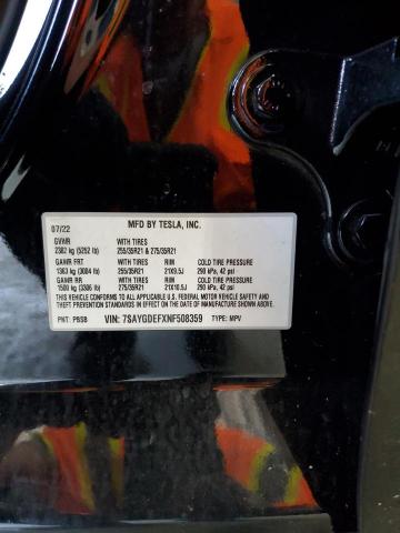 7SAYGDEFXNF508359 - 2022 TESLA MODEL Y BLACK photo 14
