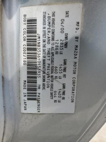 JM1NB3536Y0153935 - 2000 MAZDA MX-5 MIATA BASE SILVER photo 12