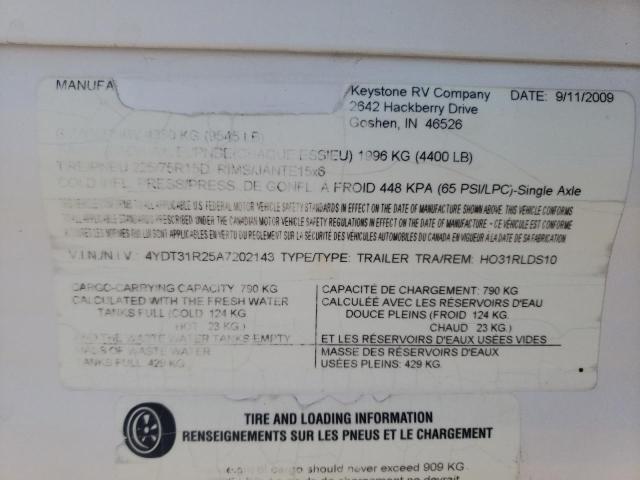 4YDT31R25A7202143 - 2010 KEY HORNET WHITE photo 10