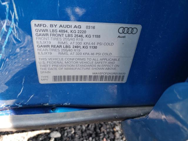 WA1EFCFSXGR019900 - 2016 AUDI Q3 PREMIUM PLUS BLUE photo 13