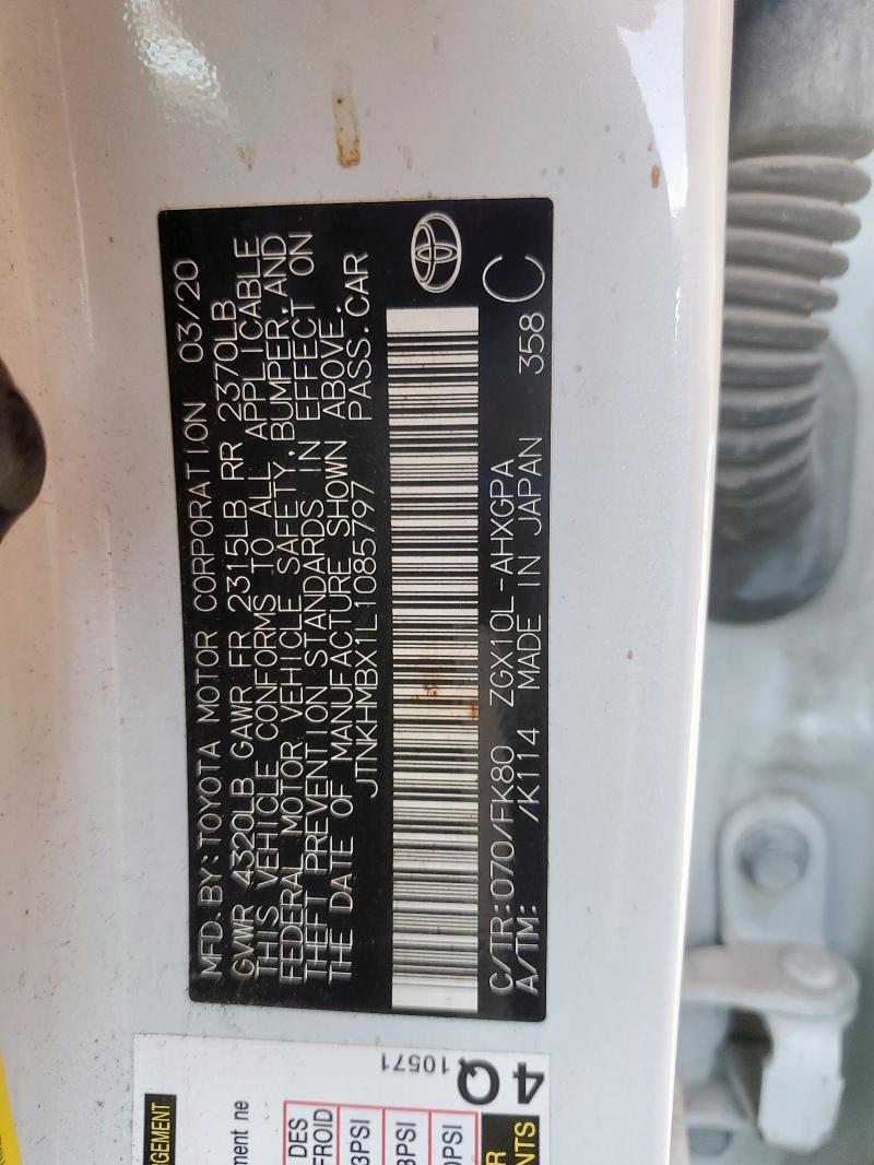 JTNKHMBX1L1085797 - 2020 TOYOTA C-HR XLE WHITE photo 13