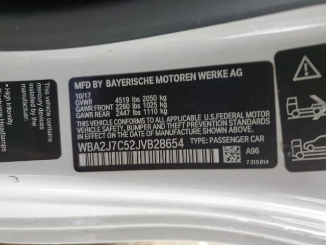 WBA2J7C52JVB28654 - 2018 BMW M240XI WHITE photo 12