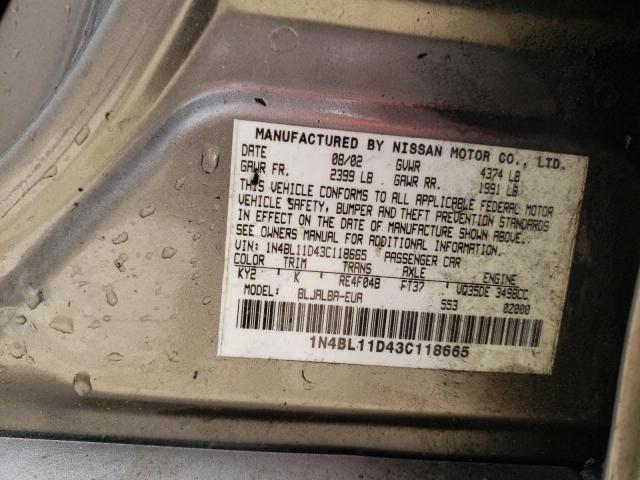 1N4BL11D43C118665 - 2003 NISSAN ALTIMA SE TAN photo 12