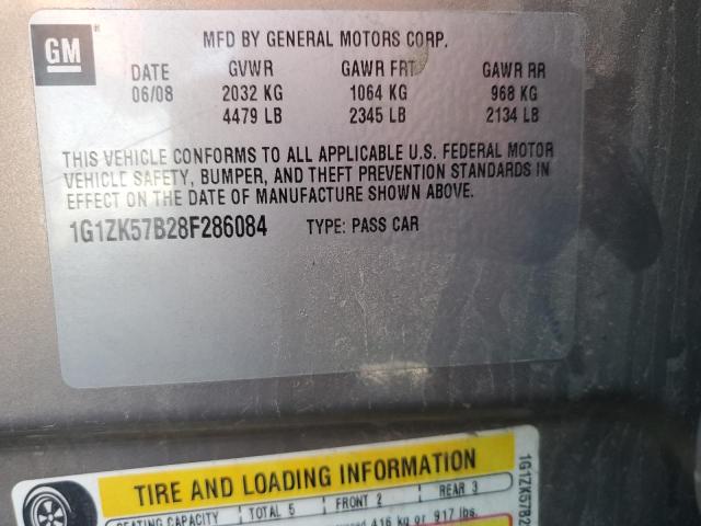 1G1ZK57B28F286084 - 2008 CHEVROLET MALIBU LTZ ნაცრისფერი ფოტო 12