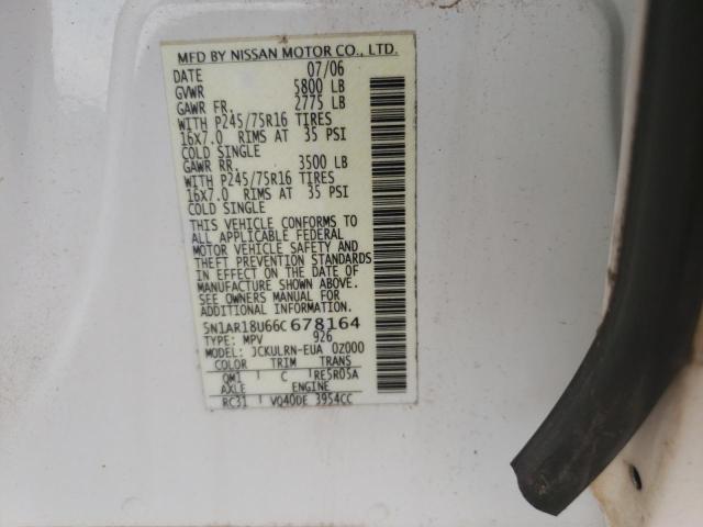 5N1AR18U66C678164 - 2006 NISSAN PATHFINDER LE თეთრი ფოტო 12