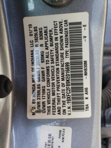 19XFC2F89KE016699 - 2019 HONDA CIVIC SPORT 银色 照片 13