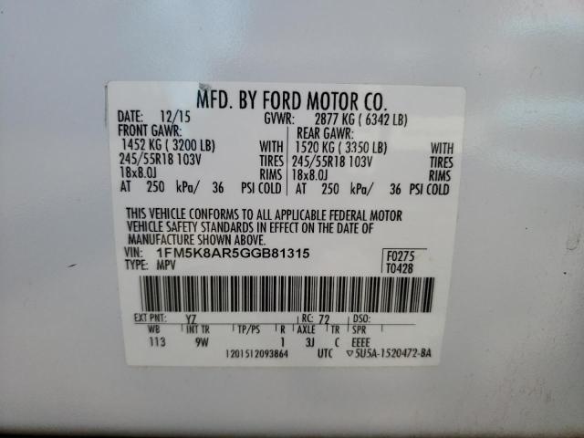 1FM5K8AR5GGB81315 - 2016 FORD EXPLORER POLICE INTERCEPTOR WHITE photo 12