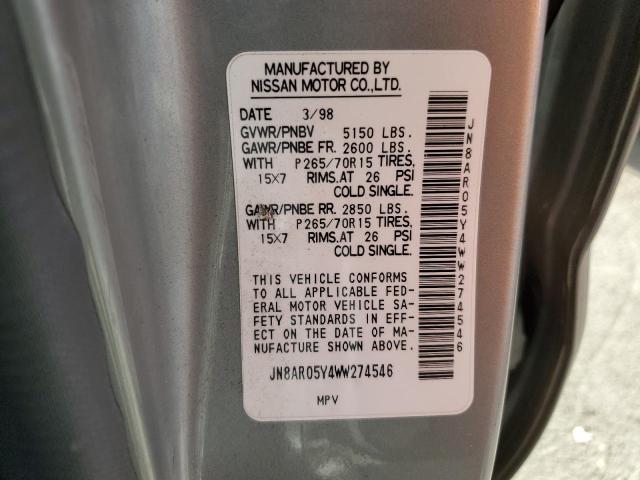 JN8AR05Y4WW274546 - 1998 NISSAN PATHFINDER LE ვერცხლისფერი ფოტო 13