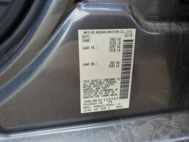 1N4BL4BV7KC119543 - 2019 NISSAN ALTIMA S GRAY photo 12