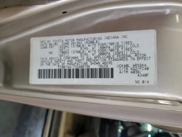5TBBT44173S406796 - 2003 TOYOTA TUNDRA ACCESS CAB SR5 GOLD photo 12