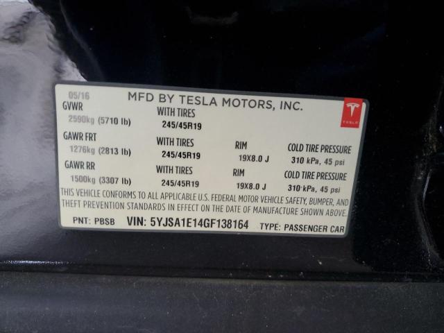 5YJSA1E14GF138164 - 2016 TESLA MODEL S BLACK photo 12