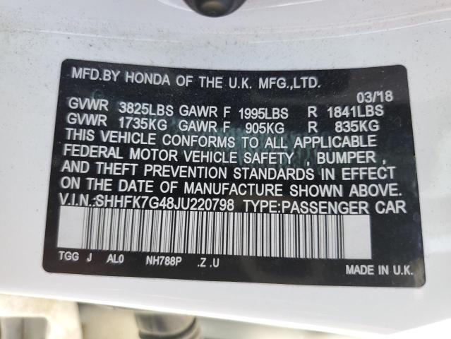 SHHFK7G48JU220798 - 2018 HONDA CIVIC SPORT 白色 照片 12