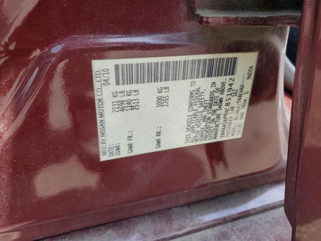 1N4AA5AP9AC851942 - 2010 NISSAN MAXIMA S ბურგუნდია ფოტო 12