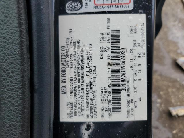 3LNHM26T49R624980 - 2009 LINCOLN MKZ BLACK photo 12