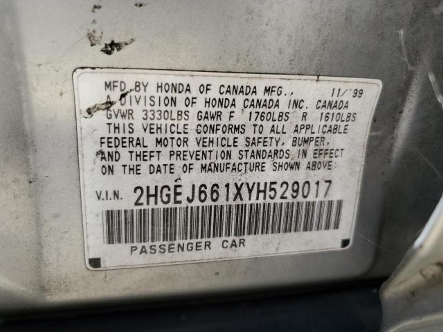 2HGEJ661XYH529017 - 2000 HONDA CIVIC BASE 银色 照片 12