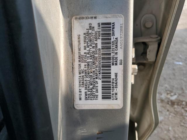 2T1KR32E83C022539 - 2003 TOYOTA COROLLA MA XR SILVER photo 12