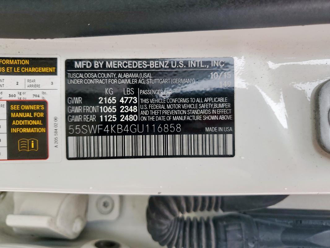 55SWF4KB4GU116858 - 2016 MERCEDES-BENZ C 300 4MATIC WHITE photo 12