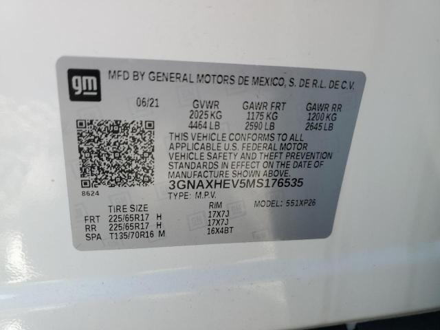 3GNAXHEV5MS176535 - 2021 CHEVROLET EQUINOX LS WHITE photo 12