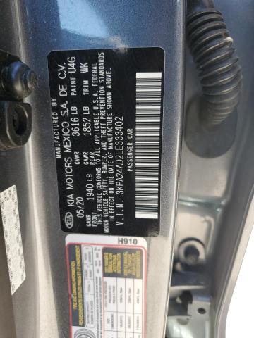 3KPA24AD2LE333402 - 2020 KIA RIO LX GRAY photo 12