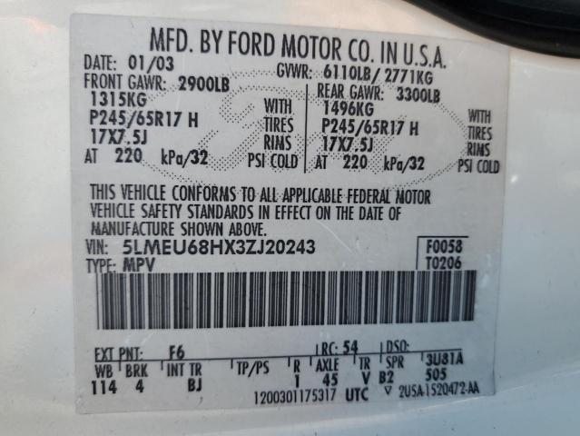 5LMEU68HX3ZJ20243 - 2003 LINCOLN AVIATOR 白色 照片 13