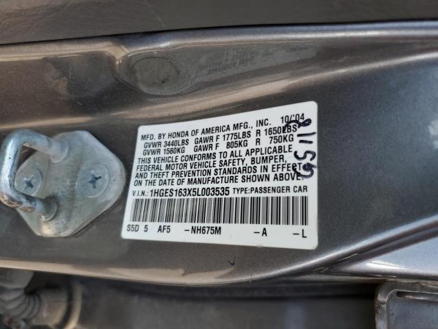 1HGES163X5L003535 - 2005 HONDA CIVIC DX VP Gümüş foto 12