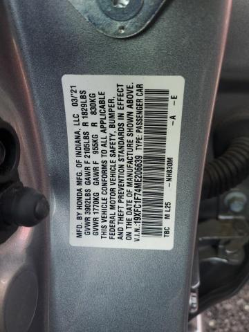 19XFC1F74ME206639 - 2021 HONDA CIVIC EXL SILVER photo 12