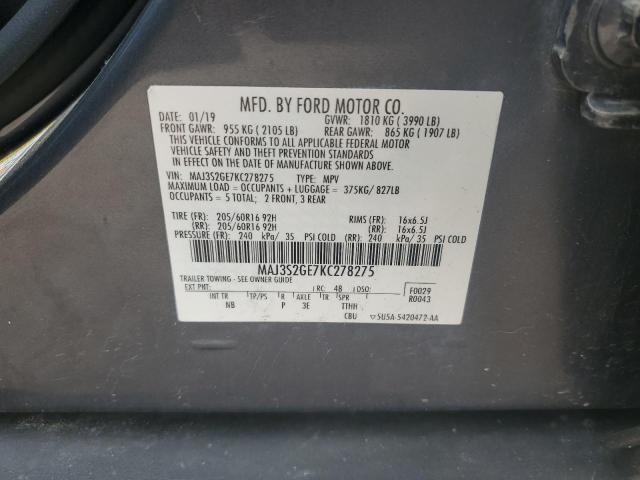 MAJ3S2GE7KC278275 - 2019 FORD ECOSPORT SE ვერცხლისფერი ფოტო 12