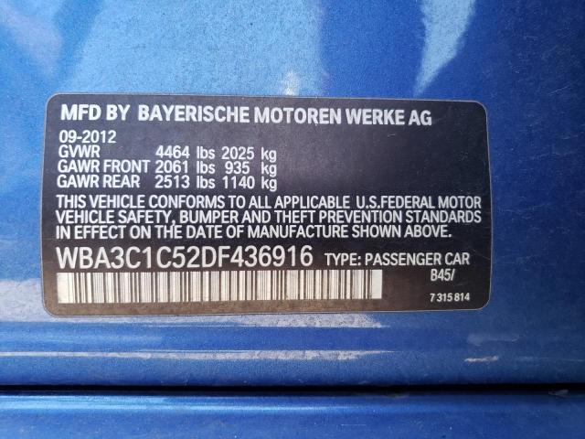 WBA3C1C52DF436916 - 2013 BMW 328 I SULEV BLUE photo 12