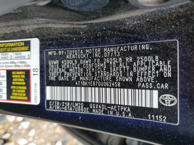 4T1BK1EB7DU062458 - 2013 TOYOTA AVALON BASE BLACK photo 12