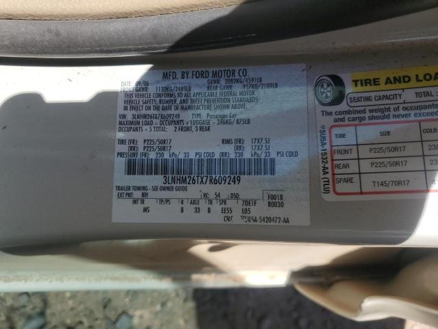 3LNHM26TX7R609249 - 2007 LINCOLN MKZ CREAM photo 12