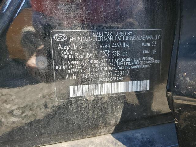 5NPE24AF4KH728419 - 2019 HYUNDAI SONATA SE BLACK photo 12