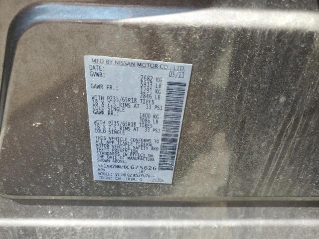 5N1AR2MM2DC675626 - 2013 NISSAN PATHFINDER S GRAY photo 12