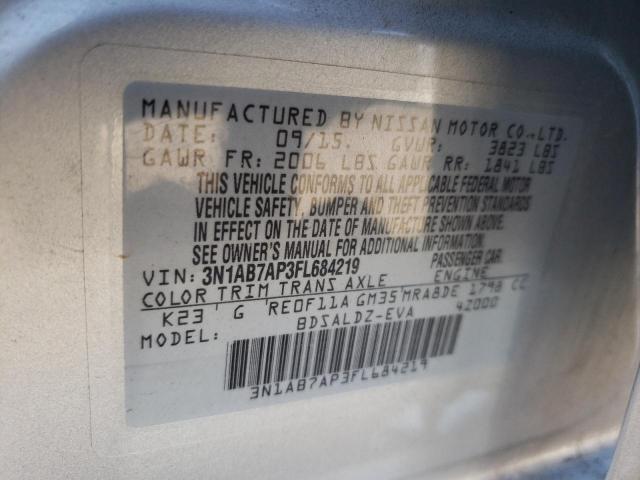 3N1AB7AP3FL684219 - 2015 NISSAN SENTRA S SILVER photo 12