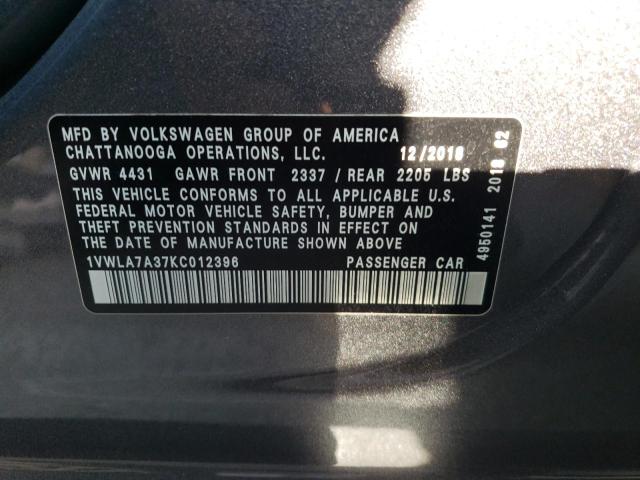 1VWLA7A37KC012396 - 2019 VOLKSWAGEN PASSAT WOLFSBURG GRAY photo 13