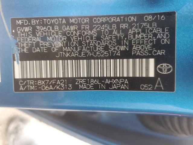 JTNKARJE7HJ525174 - 2017 TOYOTA COROLLA IM أزرق صورة 12