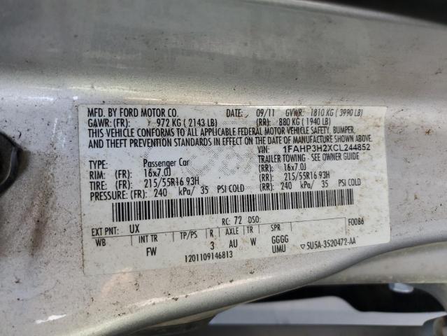 1FAHP3H2XCL244852 - 2012 FORD FOCUS SEL SILVER photo 12