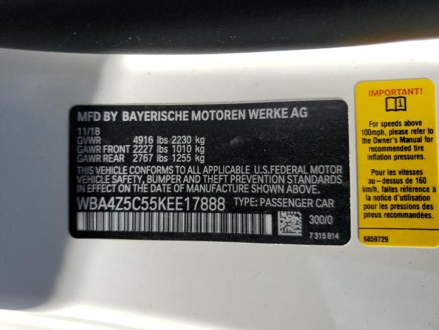 WBA4Z5C55KEE17888 - 2019 BMW 440I WHITE photo 12