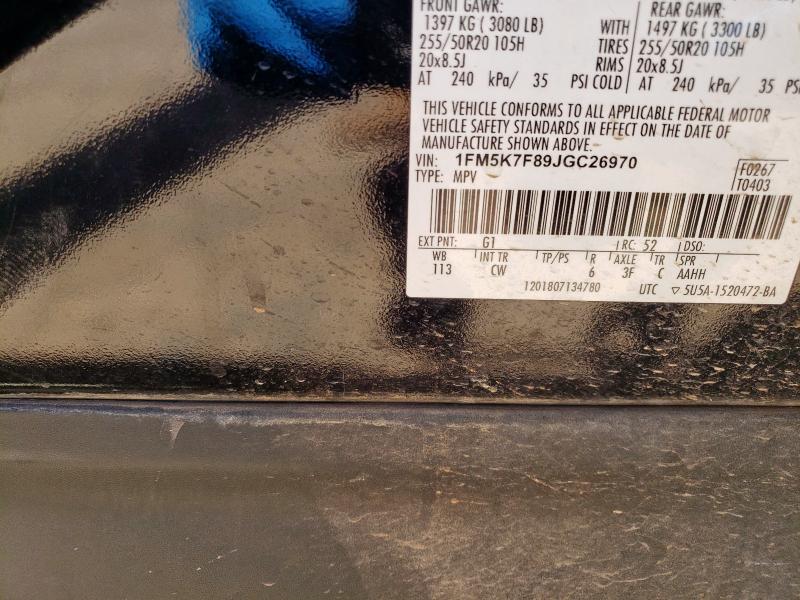 1FM5K7F89JGC26970 - 2018 FORD EXPLORER LIMITED BLACK photo 13