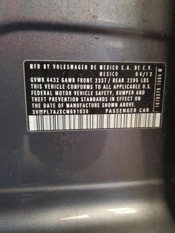 3VWPL7AJXCM691039 - 2012 VOLKSWAGEN JETTA TDI GRAY photo 12